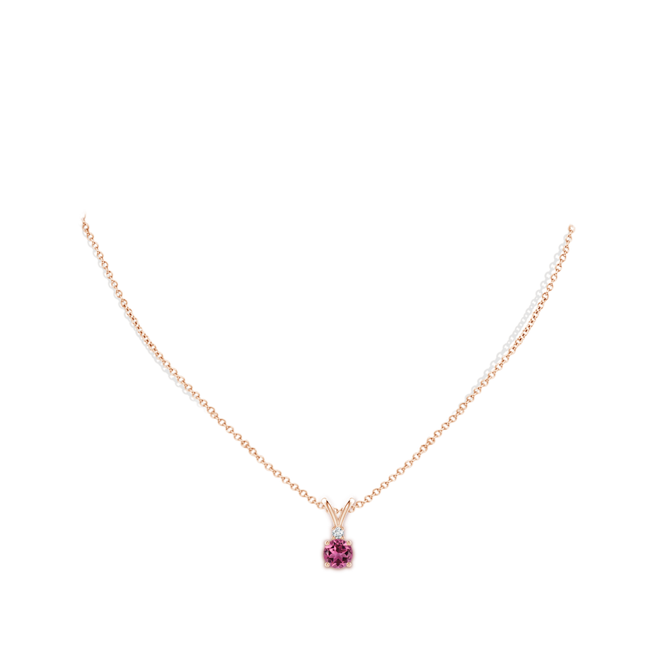 6mm AAAA Round Pink Tourmaline Solitaire V-Bale Pendant with Diamond in Rose Gold pen