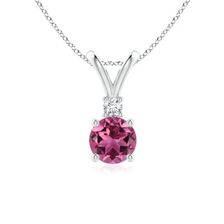 6mm AAAA Round Pink Tourmaline Solitaire V-Bale Pendant with Diamond in White Gold