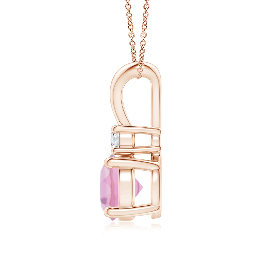 7mm A Round Pink Tourmaline Solitaire V-Bale Pendant with Diamond in Rose Gold side 199