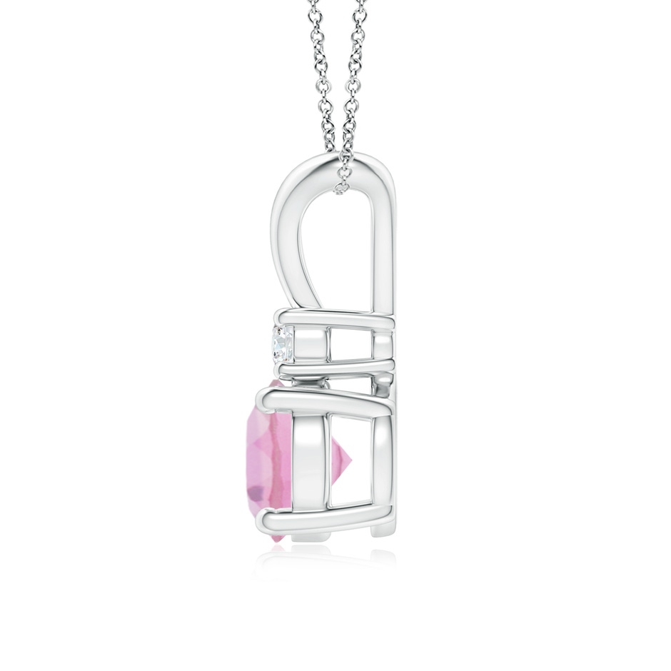 7mm A Round Pink Tourmaline Solitaire V-Bale Pendant with Diamond in White Gold side 199