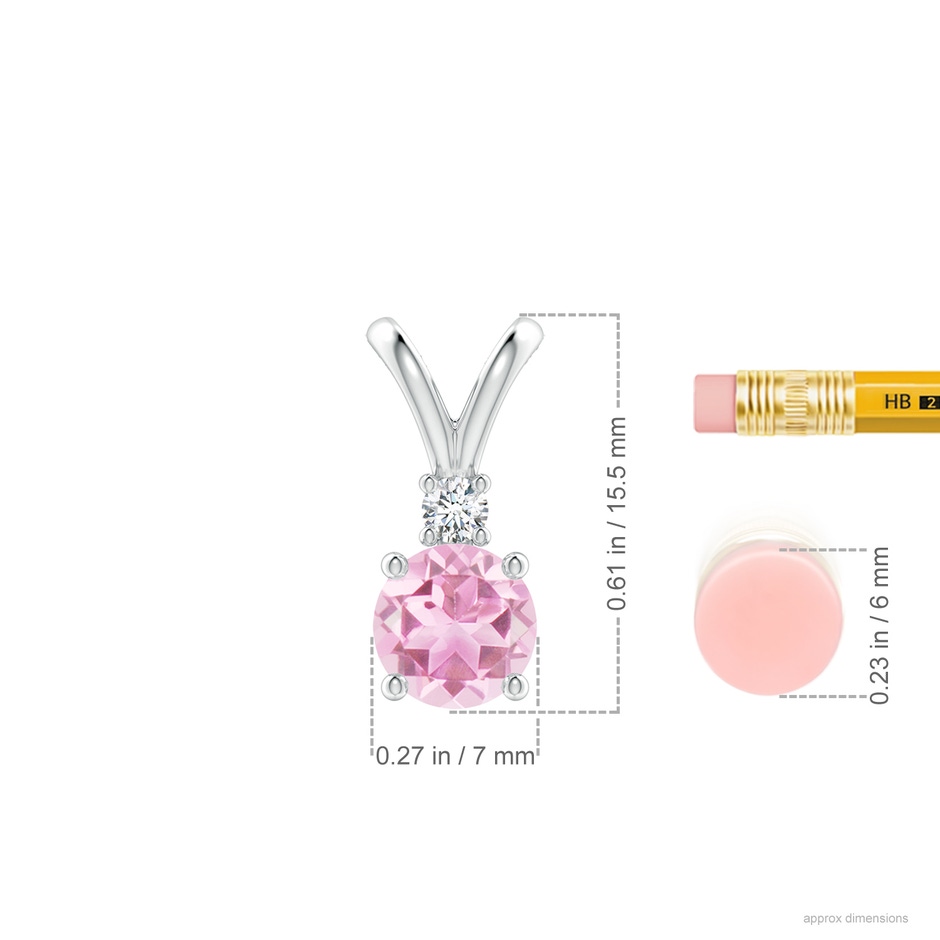 7mm A Round Pink Tourmaline Solitaire V-Bale Pendant with Diamond in White Gold ruler
