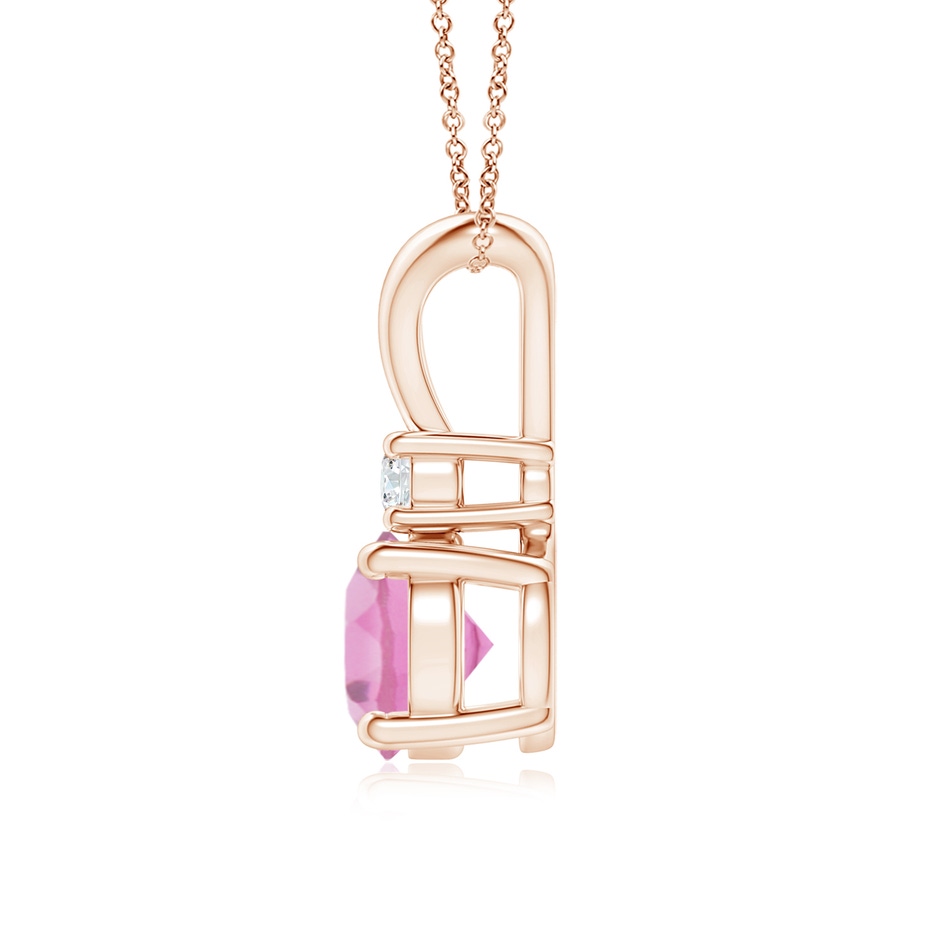 7mm AA Round Pink Tourmaline Solitaire V-Bale Pendant with Diamond in Rose Gold side 199
