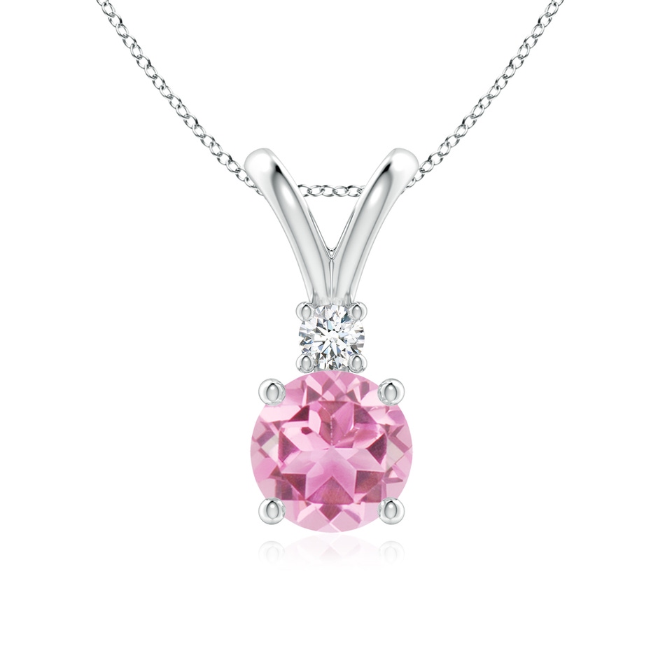 7mm AA Round Pink Tourmaline Solitaire V-Bale Pendant with Diamond in S999 Silver 