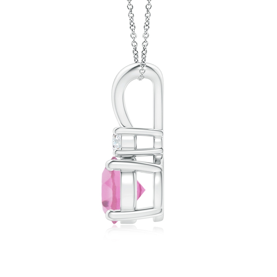 7mm AA Round Pink Tourmaline Solitaire V-Bale Pendant with Diamond in S999 Silver side 199