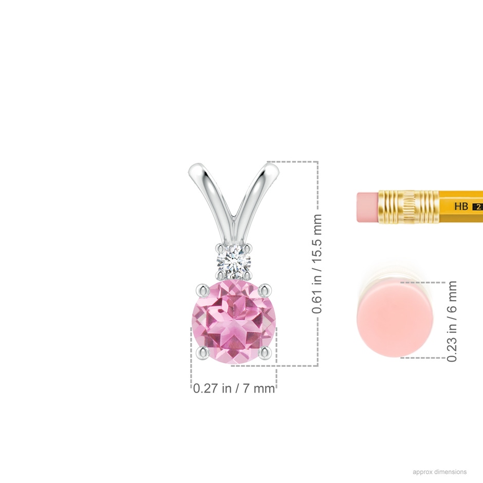7mm AA Round Pink Tourmaline Solitaire V-Bale Pendant with Diamond in S999 Silver ruler