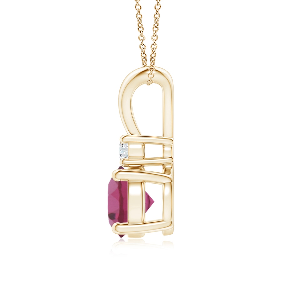 7mm AAAA Round Pink Tourmaline Solitaire V-Bale Pendant with Diamond in Yellow Gold side 199