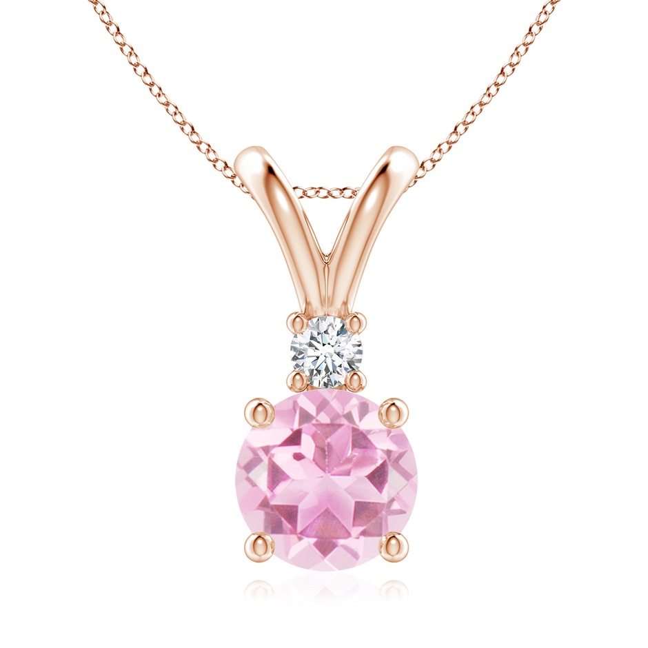 8mm A Round Pink Tourmaline Solitaire V-Bale Pendant with Diamond in Rose Gold 