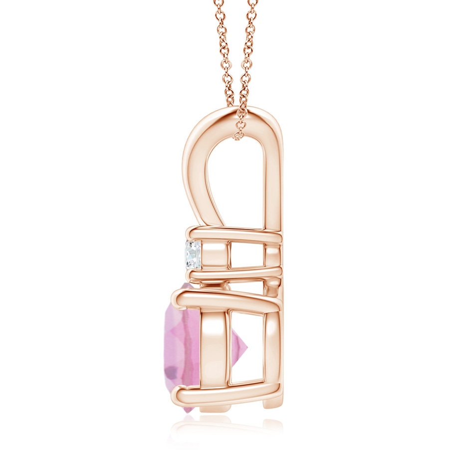 8mm A Round Pink Tourmaline Solitaire V-Bale Pendant with Diamond in Rose Gold side 199