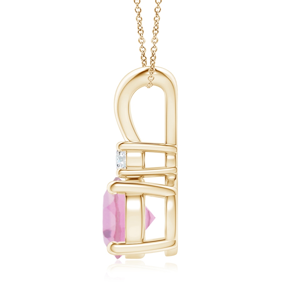 8mm A Round Pink Tourmaline Solitaire V-Bale Pendant with Diamond in Yellow Gold side 199