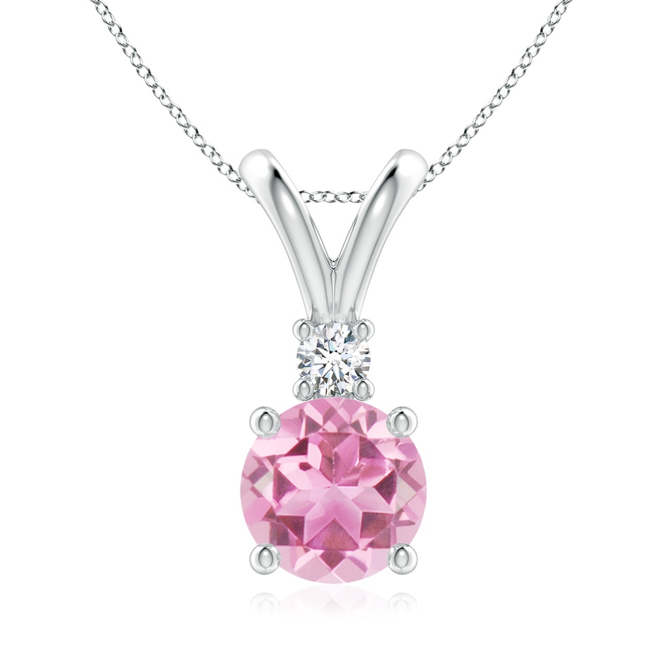8mm AA Round Pink Tourmaline Solitaire V-Bale Pendant with Diamond in S999 Silver 