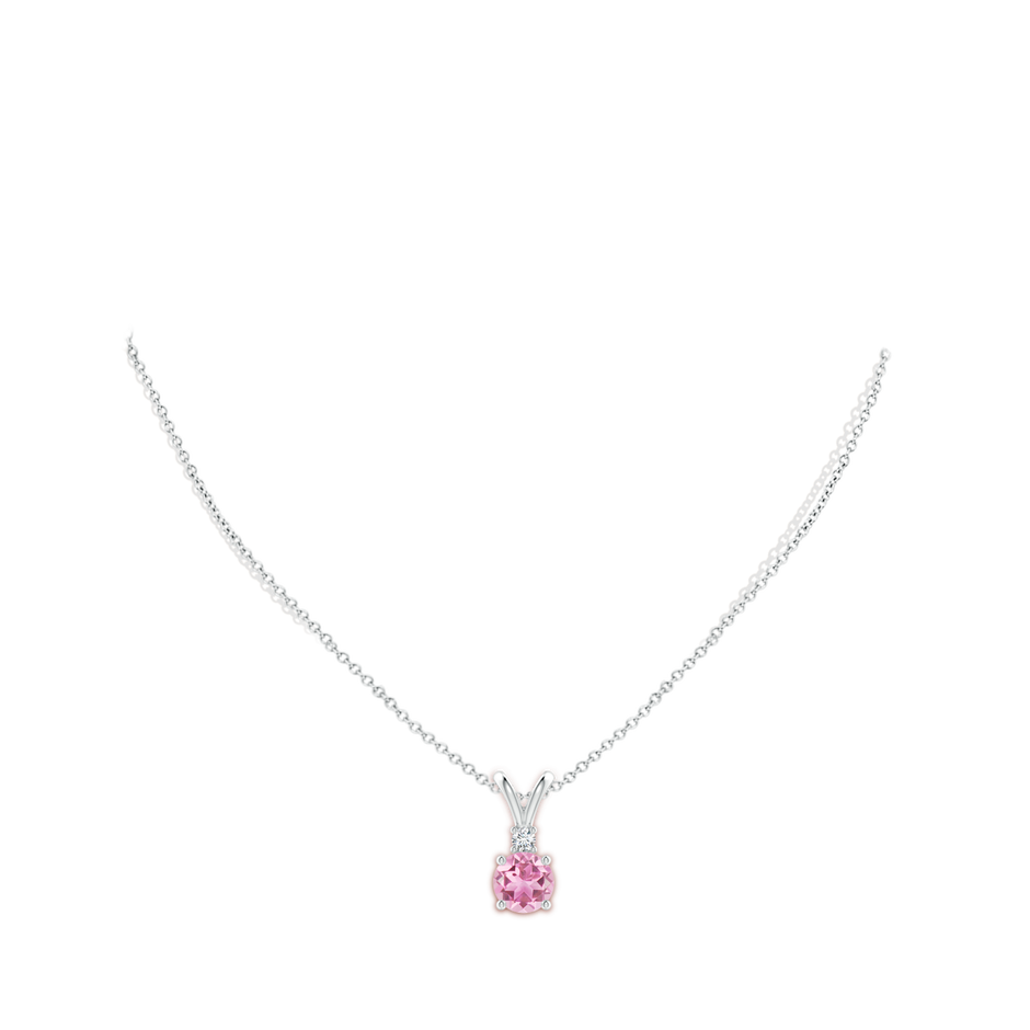 8mm AA Round Pink Tourmaline Solitaire V-Bale Pendant with Diamond in S999 Silver pen