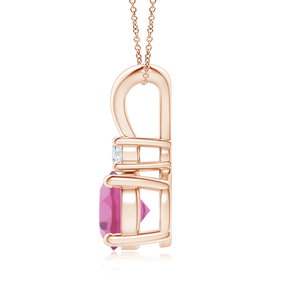 8mm AAA Round Pink Tourmaline Solitaire V-Bale Pendant with Diamond in Rose Gold side 199