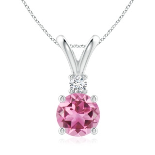 8mm AAA Round Pink Tourmaline Solitaire V-Bale Pendant with Diamond in White Gold