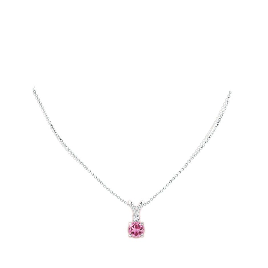 8mm AAA Round Pink Tourmaline Solitaire V-Bale Pendant with Diamond in White Gold pen