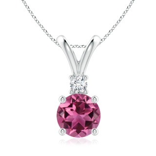 8mm AAAA Round Pink Tourmaline Solitaire V-Bale Pendant with Diamond in P950 Platinum