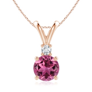 8mm AAAA Round Pink Tourmaline Solitaire V-Bale Pendant with Diamond in Rose Gold