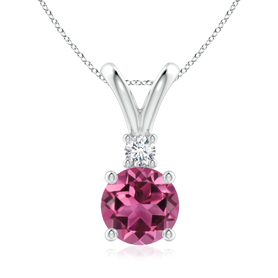 8mm AAAA Round Pink Tourmaline Solitaire V-Bale Pendant with Diamond in White Gold 