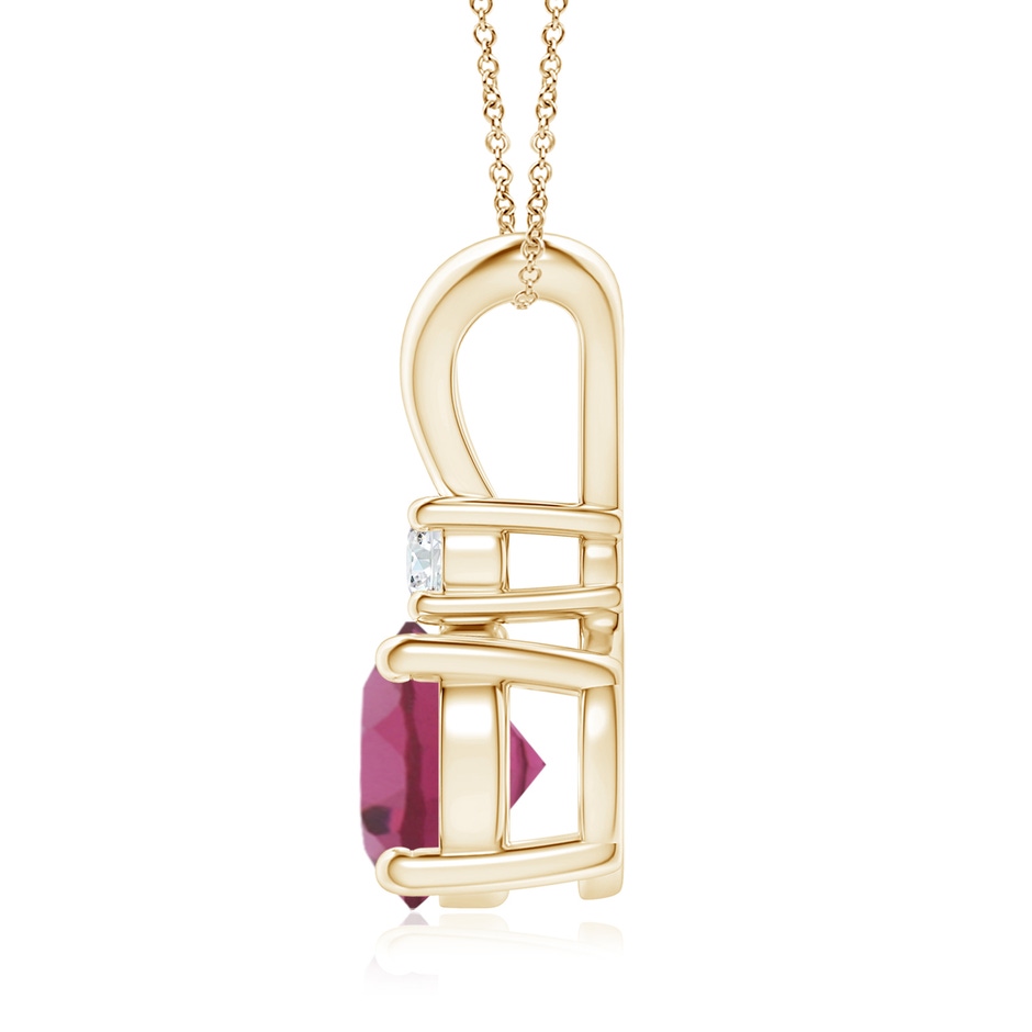 8mm AAAA Round Pink Tourmaline Solitaire V-Bale Pendant with Diamond in Yellow Gold side 199