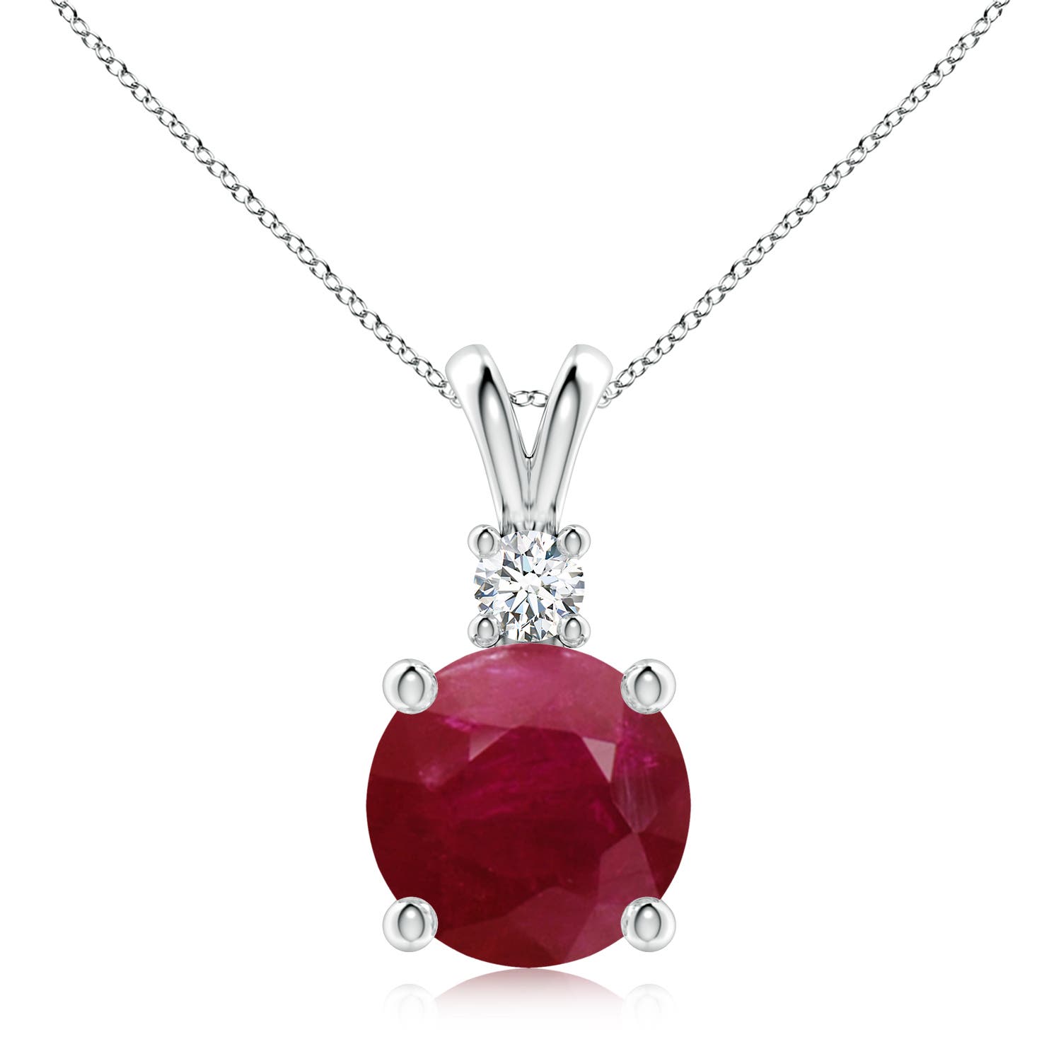 Round Ruby Solitaire V-Bale Pendant with Diamond