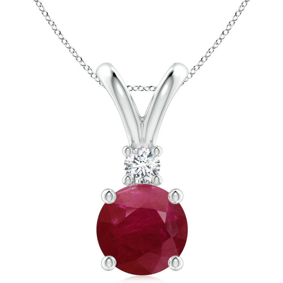 10mm A Round Ruby Solitaire V-Bale Pendant with Diamond in P950 Platinum 