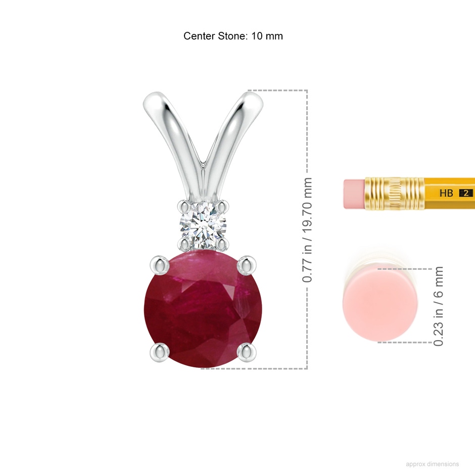 10mm A Round Ruby Solitaire V-Bale Pendant with Diamond in P950 Platinum ruler