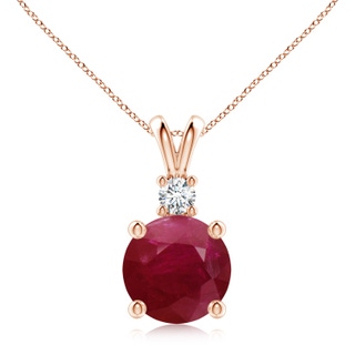 10mm A Round Ruby Solitaire V-Bale Pendant with Diamond in Rose Gold