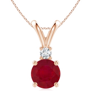 10mm AA Round Ruby Solitaire V-Bale Pendant with Diamond in Rose Gold