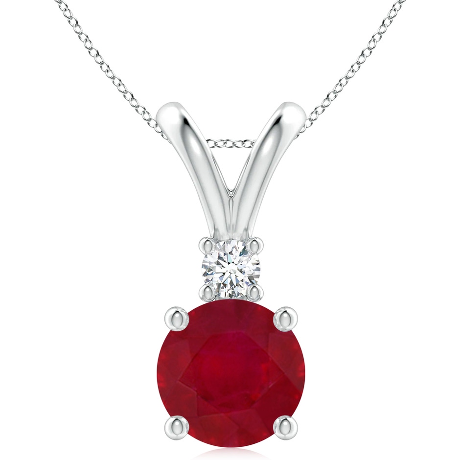 10mm AA Round Ruby Solitaire V-Bale Pendant with Diamond in S999 Silver 