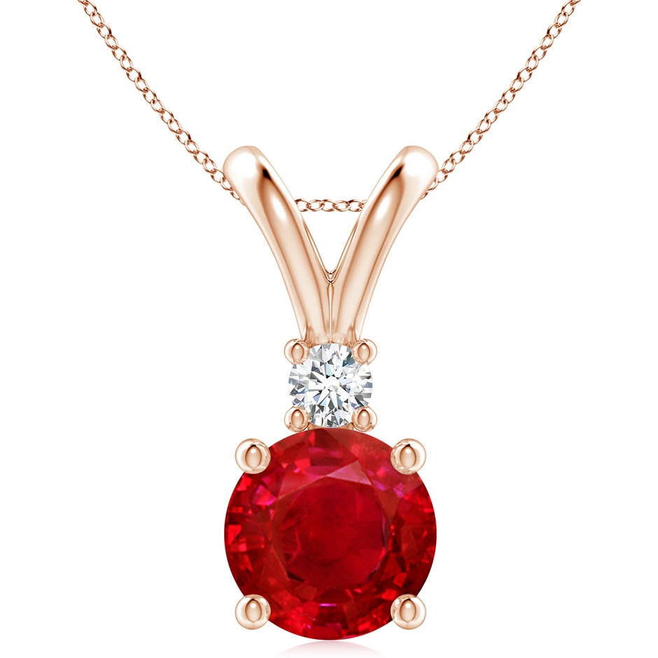 10mm AAA Round Ruby Solitaire V-Bale Pendant with Diamond in Rose Gold 