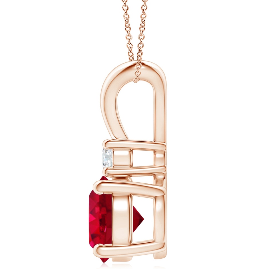 10mm AAA Round Ruby Solitaire V-Bale Pendant with Diamond in Rose Gold side 199