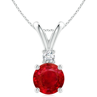 10mm AAA Round Ruby Solitaire V-Bale Pendant with Diamond in S999 Silver