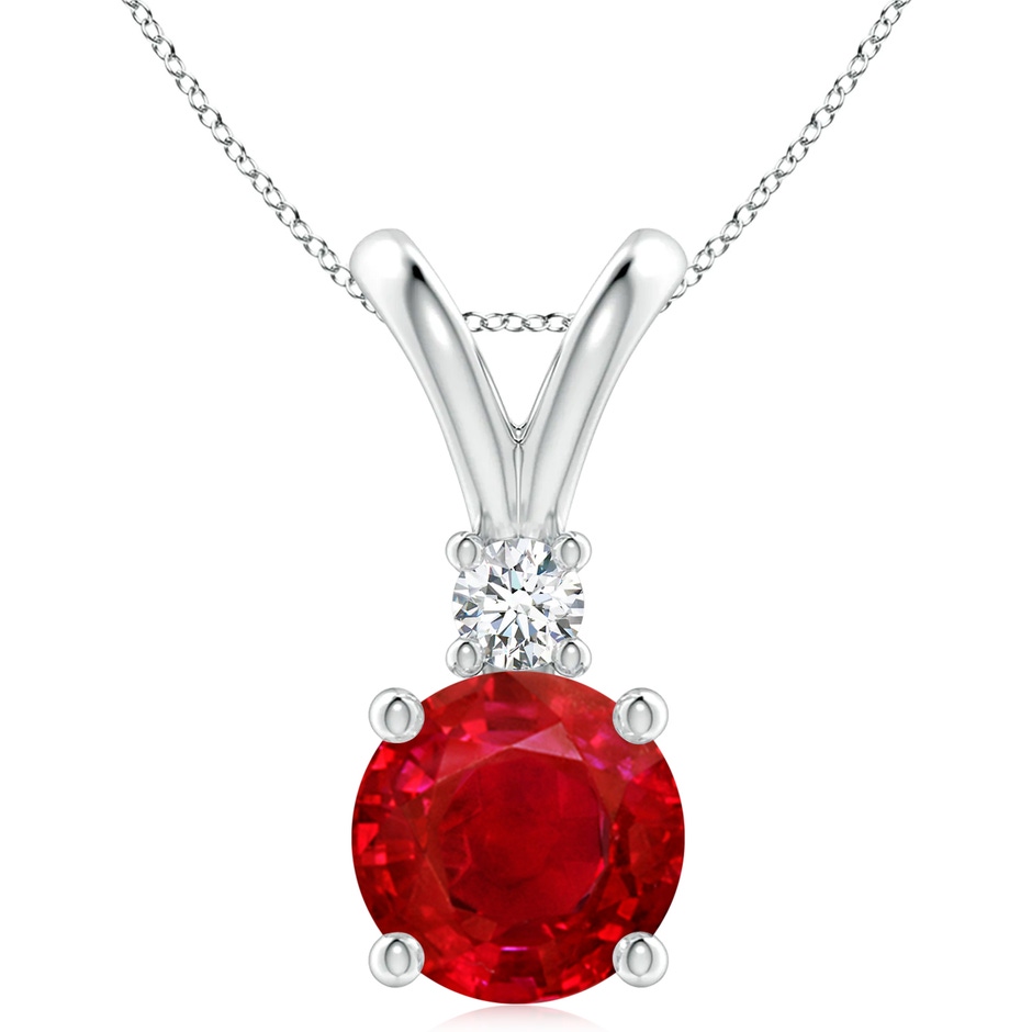 10mm AAA Round Ruby Solitaire V-Bale Pendant with Diamond in S999 Silver 
