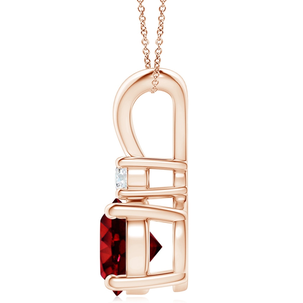 10mm AAAA Round Ruby Solitaire V-Bale Pendant with Diamond in Rose Gold - side 199