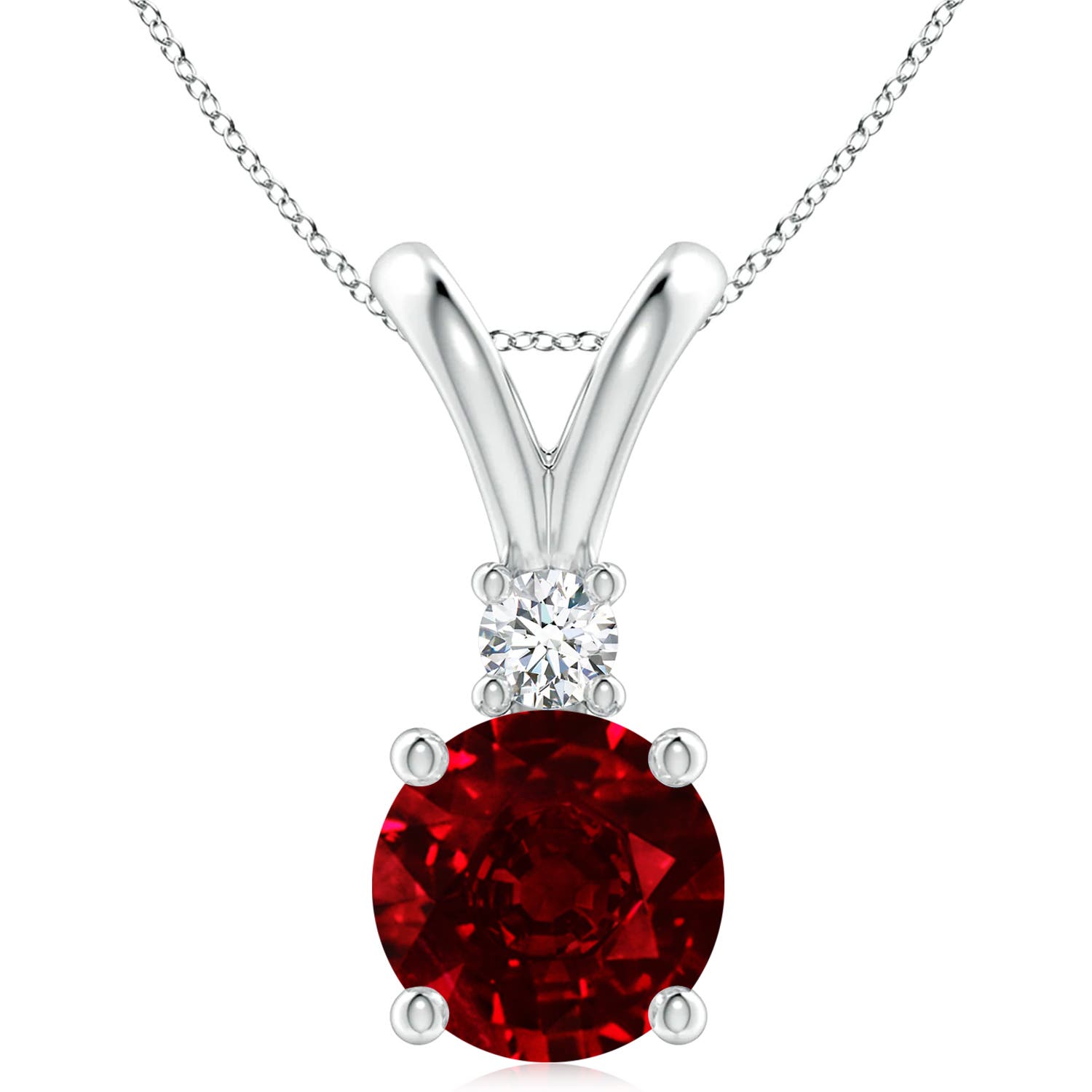 10mm AAAA Round Ruby Solitaire V-Bale Pendant with Diamond in S999 Silver