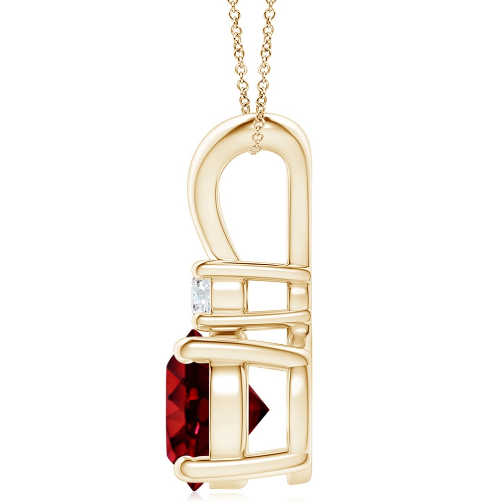 10mm AAAA Round Ruby Solitaire V-Bale Pendant with Diamond in Yellow Gold - side 199