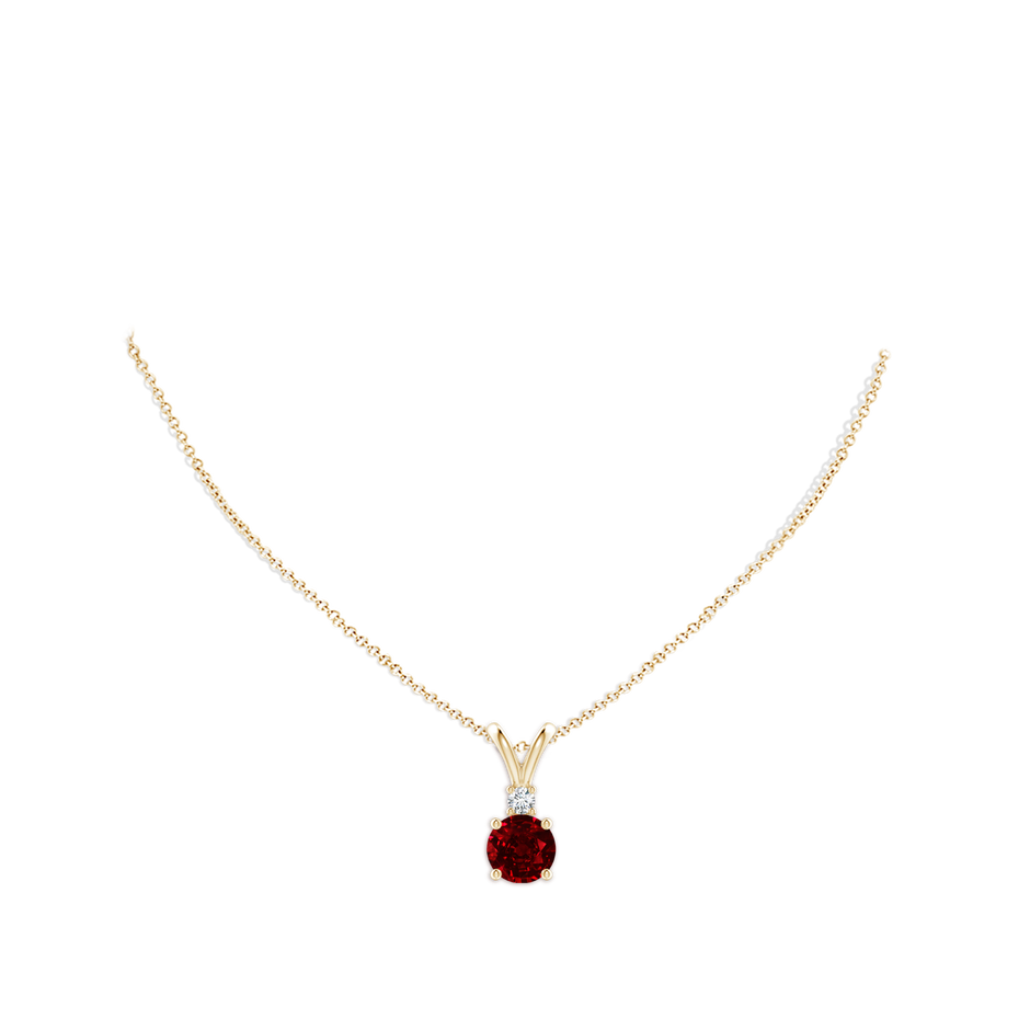 10mm AAAA Round Ruby Solitaire V-Bale Pendant with Diamond in Yellow Gold pen