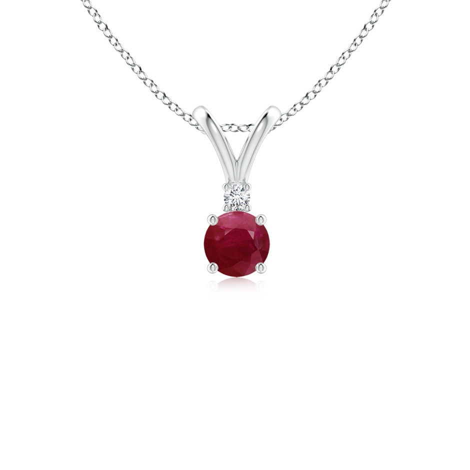 4mm A Round Ruby Solitaire V-Bale Pendant with Diamond in White Gold 