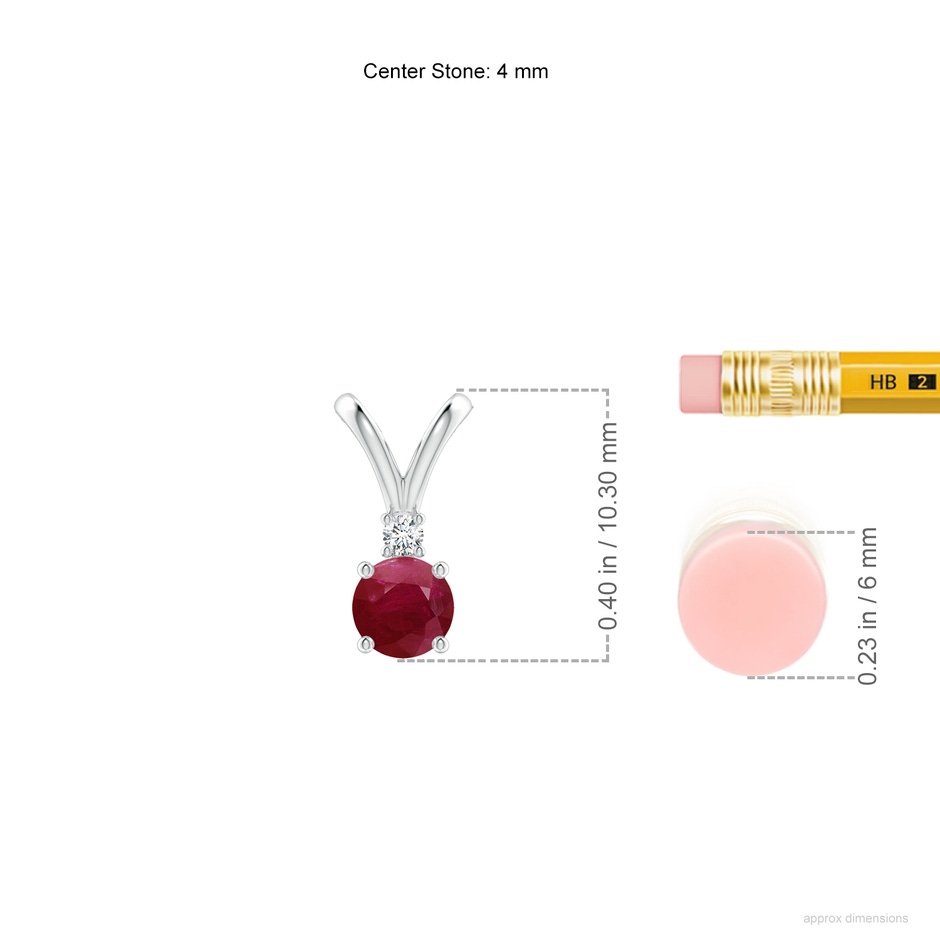 4mm A Round Ruby Solitaire V-Bale Pendant with Diamond in White Gold ruler