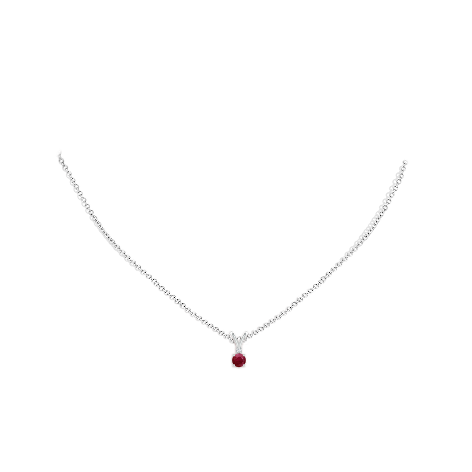 4mm A Round Ruby Solitaire V-Bale Pendant with Diamond in White Gold pen