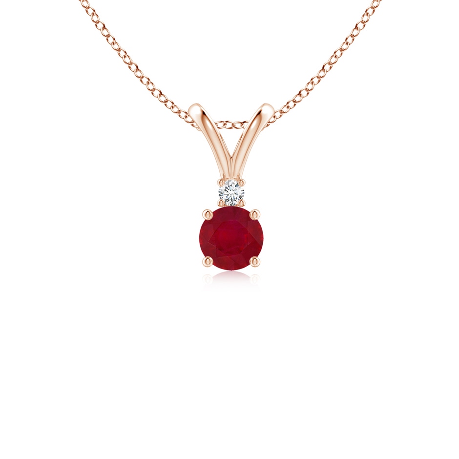 4mm AA Round Ruby Solitaire V-Bale Pendant with Diamond in Rose Gold 