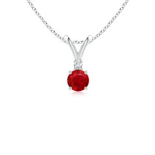 4mm AAA Round Ruby Solitaire V-Bale Pendant with Diamond in 10K White Gold