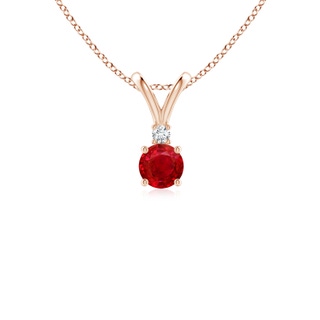 4mm AAA Round Ruby Solitaire V-Bale Pendant with Diamond in Rose Gold