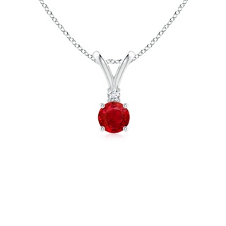 4mm AAA Round Ruby Solitaire V-Bale Pendant with Diamond in White Gold