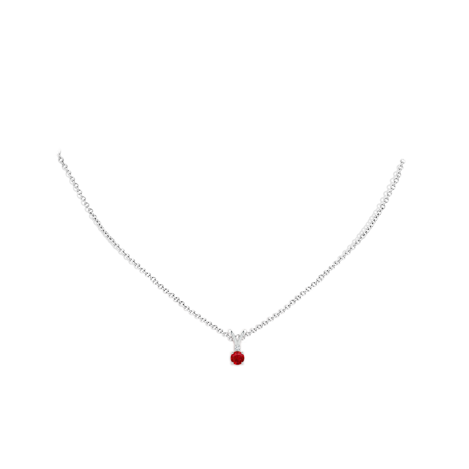 4mm AAA Round Ruby Solitaire V-Bale Pendant with Diamond in White Gold pen