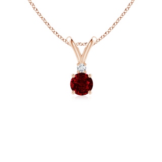 4mm AAAA Round Ruby Solitaire V-Bale Pendant with Diamond in 9K Rose Gold