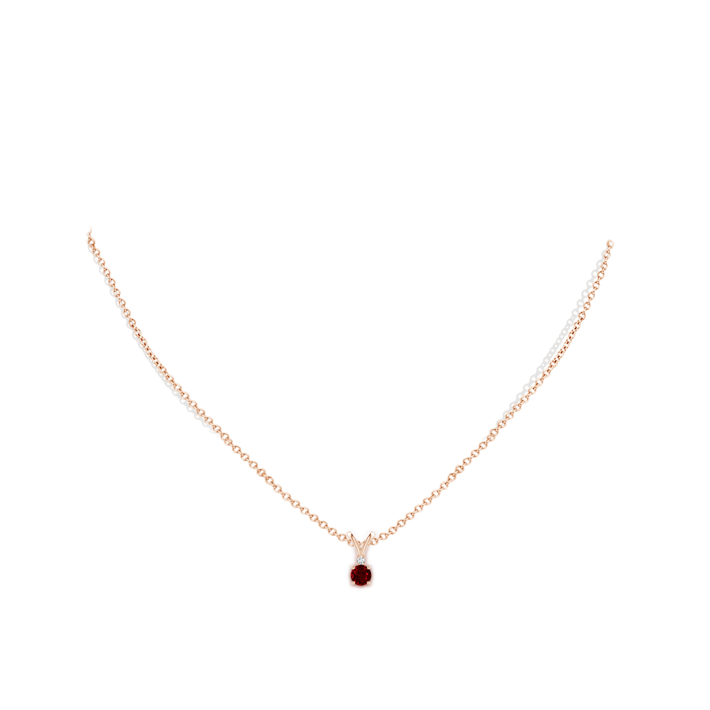 4mm AAAA Round Ruby Solitaire V-Bale Pendant with Diamond in 9K Rose Gold pen