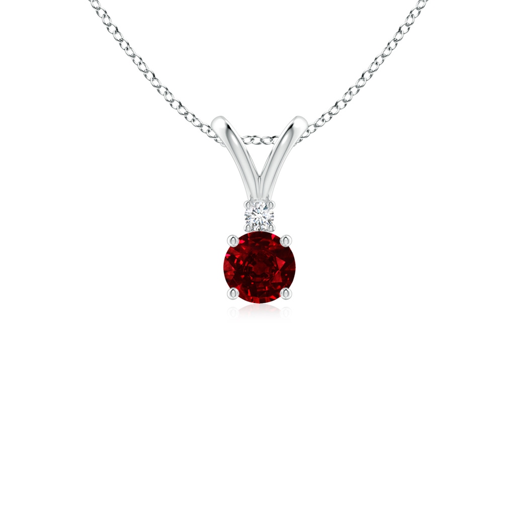 4mm AAAA Round Ruby Solitaire V-Bale Pendant with Diamond in P950 Platinum