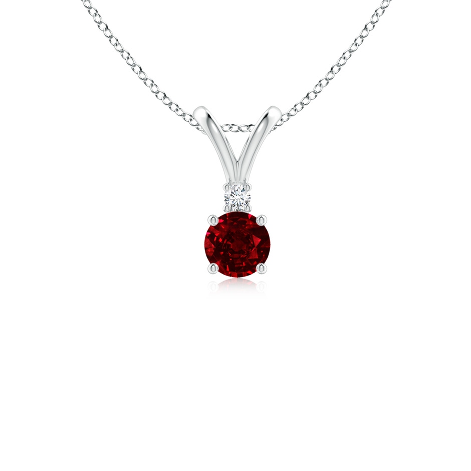 4mm AAAA Round Ruby Solitaire V-Bale Pendant with Diamond in S999 Silver 