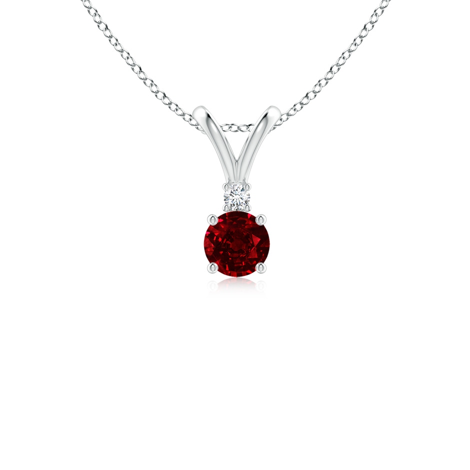 4mm AAAA Round Ruby Solitaire V-Bale Pendant with Diamond in White Gold 