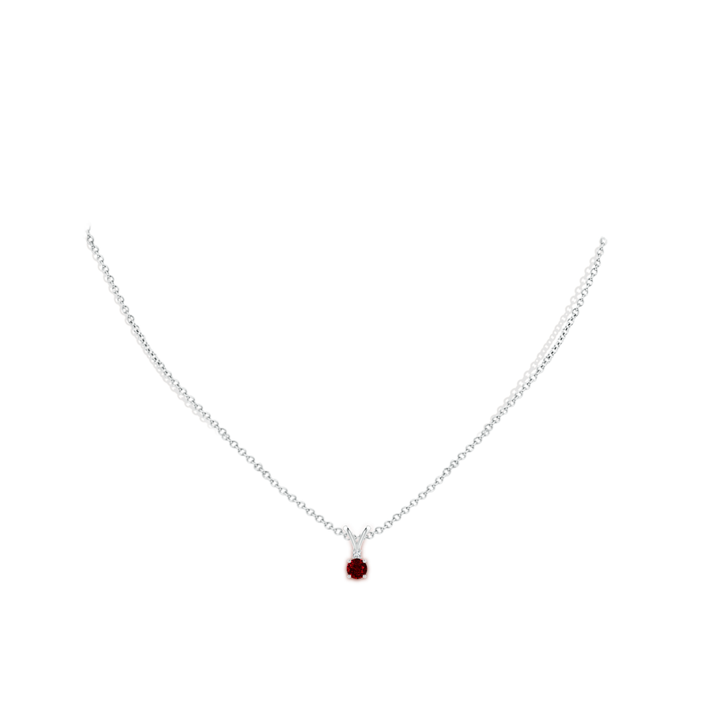 4mm AAAA Round Ruby Solitaire V-Bale Pendant with Diamond in White Gold pen